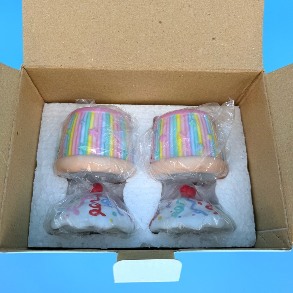 NIB PartyLite Ceramic Cupcake Votive Candle Holder Set 2 Birthday Decor Gift - Picture 3 of 8